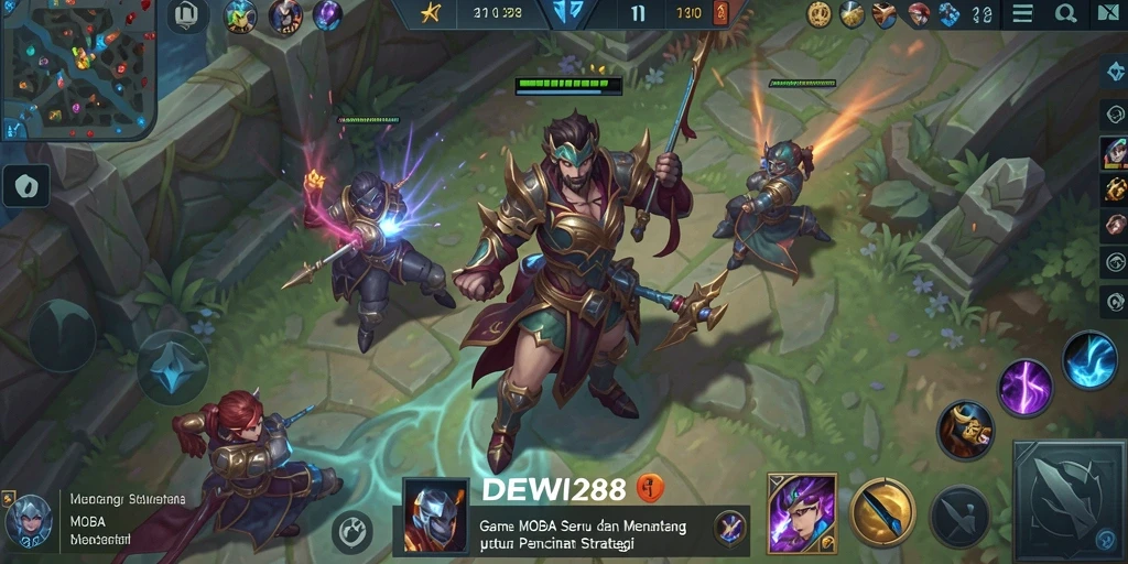 Tangkapan layar DEWI288 menampilkan aksi seru dalam pertandingan MOBA.