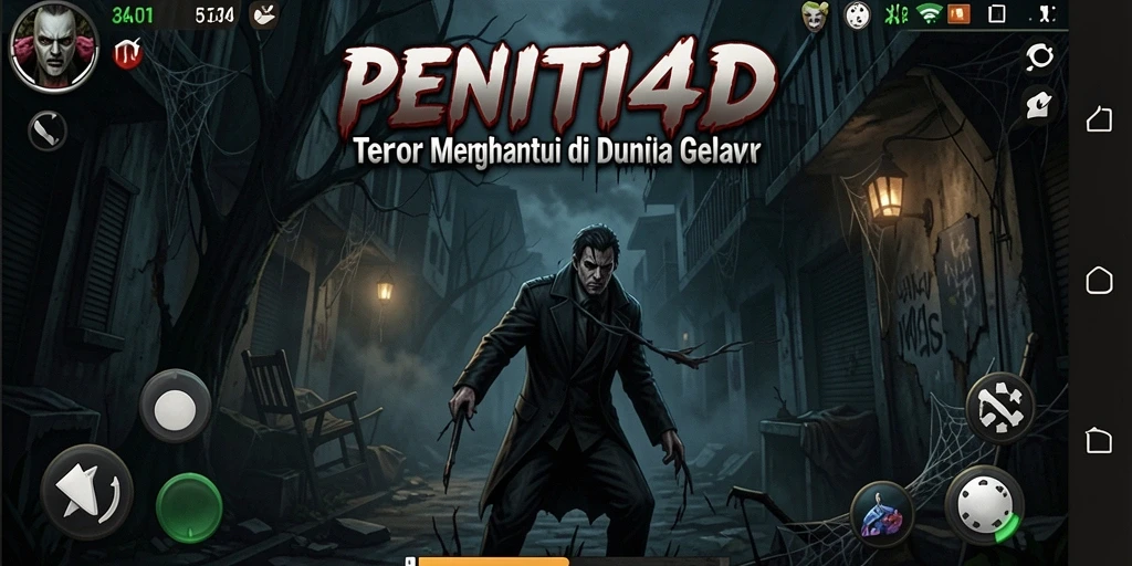 Tangkapan layar gameplay <strong>PENITI4D</strong> menampilkan suasana mencekam dan karakter yang menyeramkan.