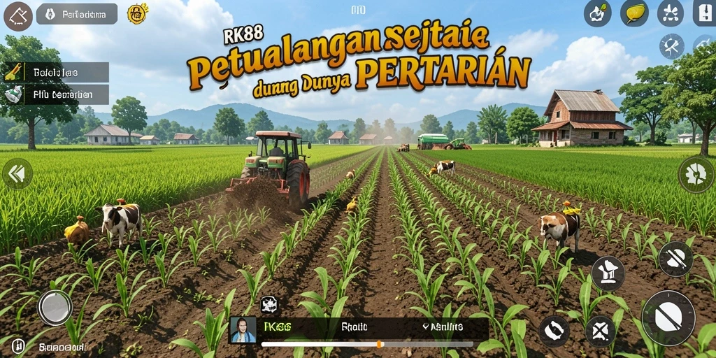 Tangkapan layar gameplay RK88 menampilkan petualangan pertanian yang seru.